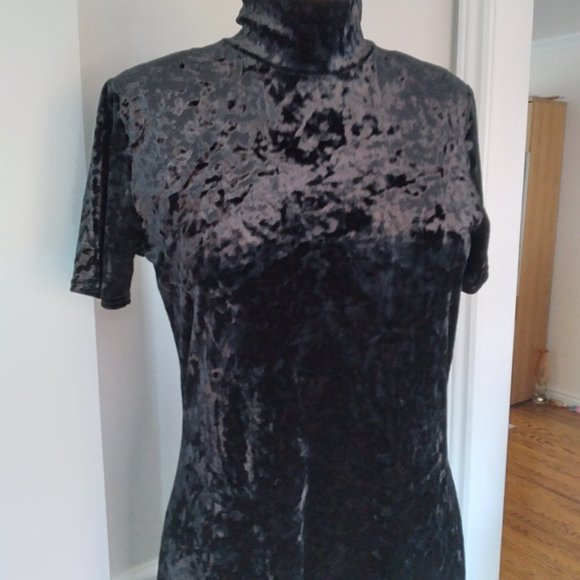 90's Nina Leonard black crushed velvet maxi dress size S, mock neck. Festive. - Picture 7 of 8